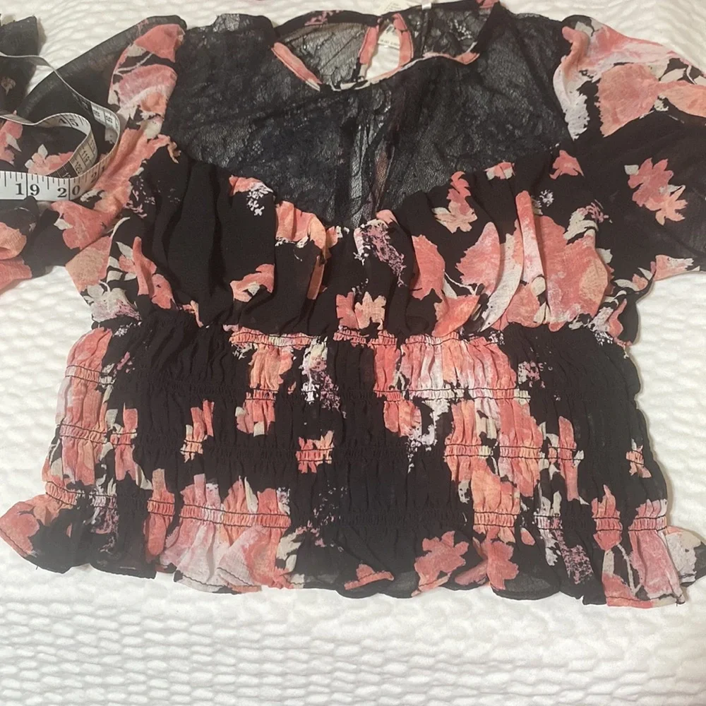 NWT- Free People Pink and black Colorful flowers add a touch of everyday romance